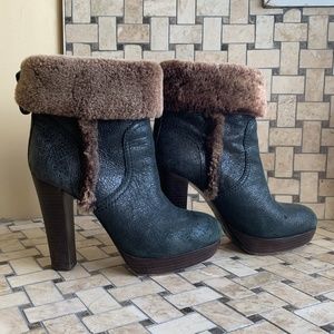 Tory Burch Shearling Trim Ankle Boots
